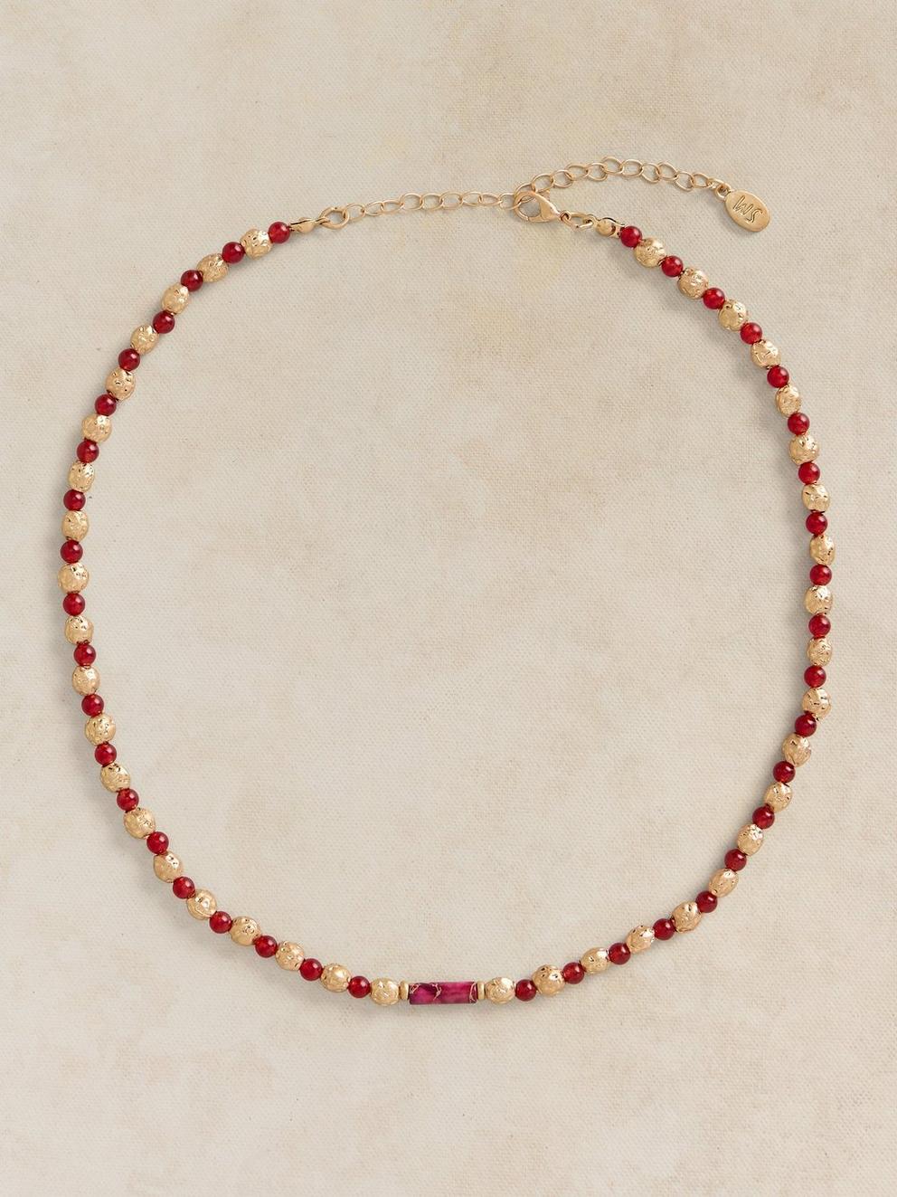 SEMIPRECIOUS BEAD NECKLACE  in GLD TN MET - FLAT FRONT