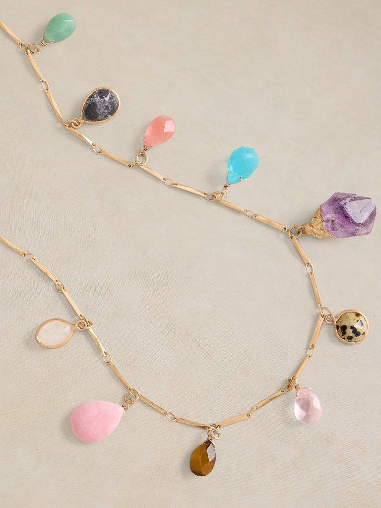 SEMIPRECIOUS CHARM NECKLACE in GLD TN MET - FLAT DETAIL