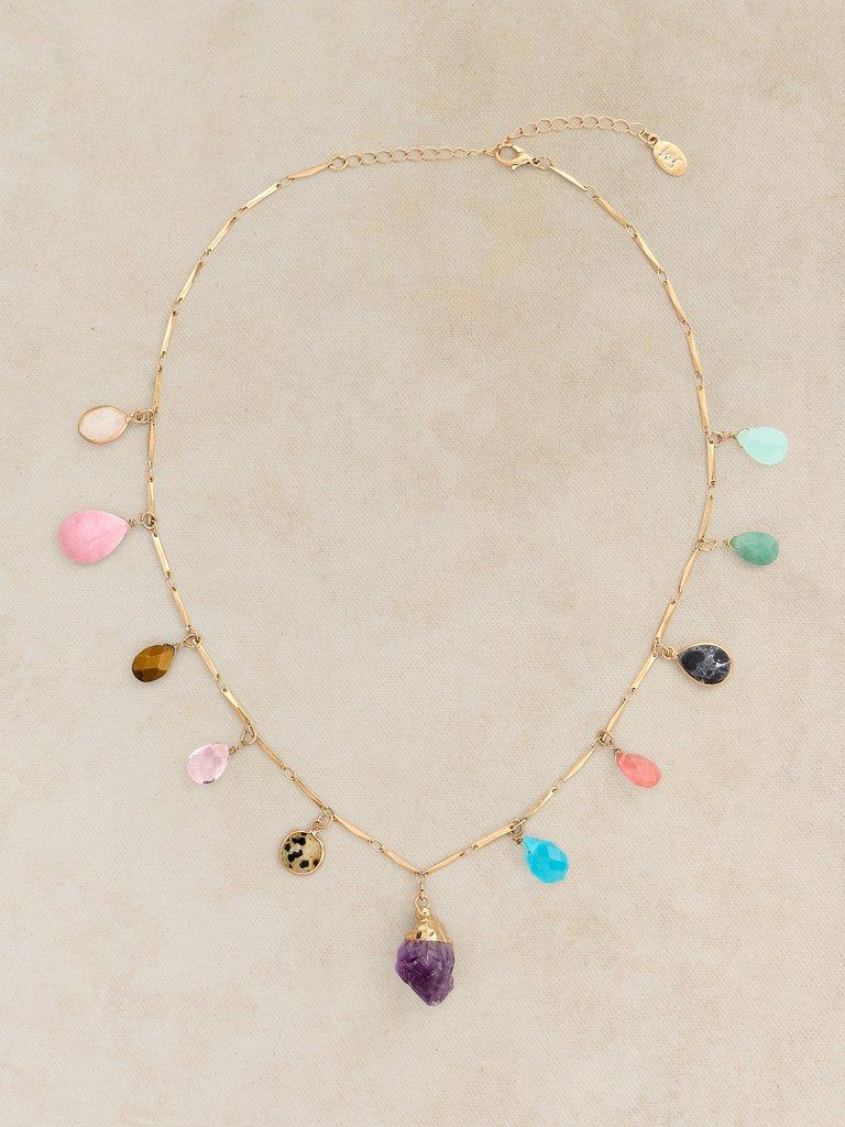 SEMIPRECIOUS CHARM NECKLACE in GLD TN MET - FLAT FRONT