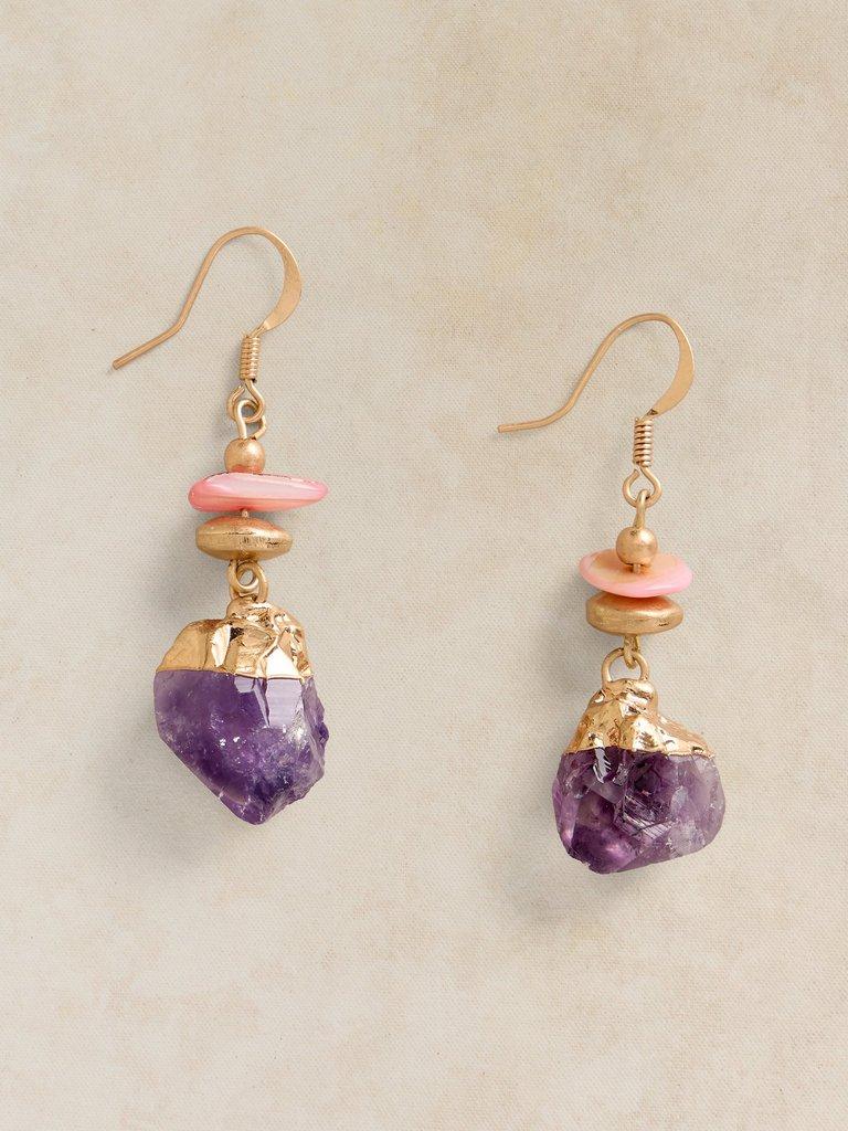 SEMIPRECIOUS CHARM EARRINGS in GLD TN MET - FLAT FRONT