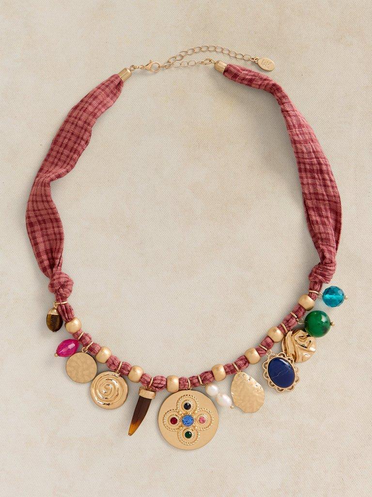 LUCKY TALISMAN NECKLACE in PINK MLT - FLAT FRONT