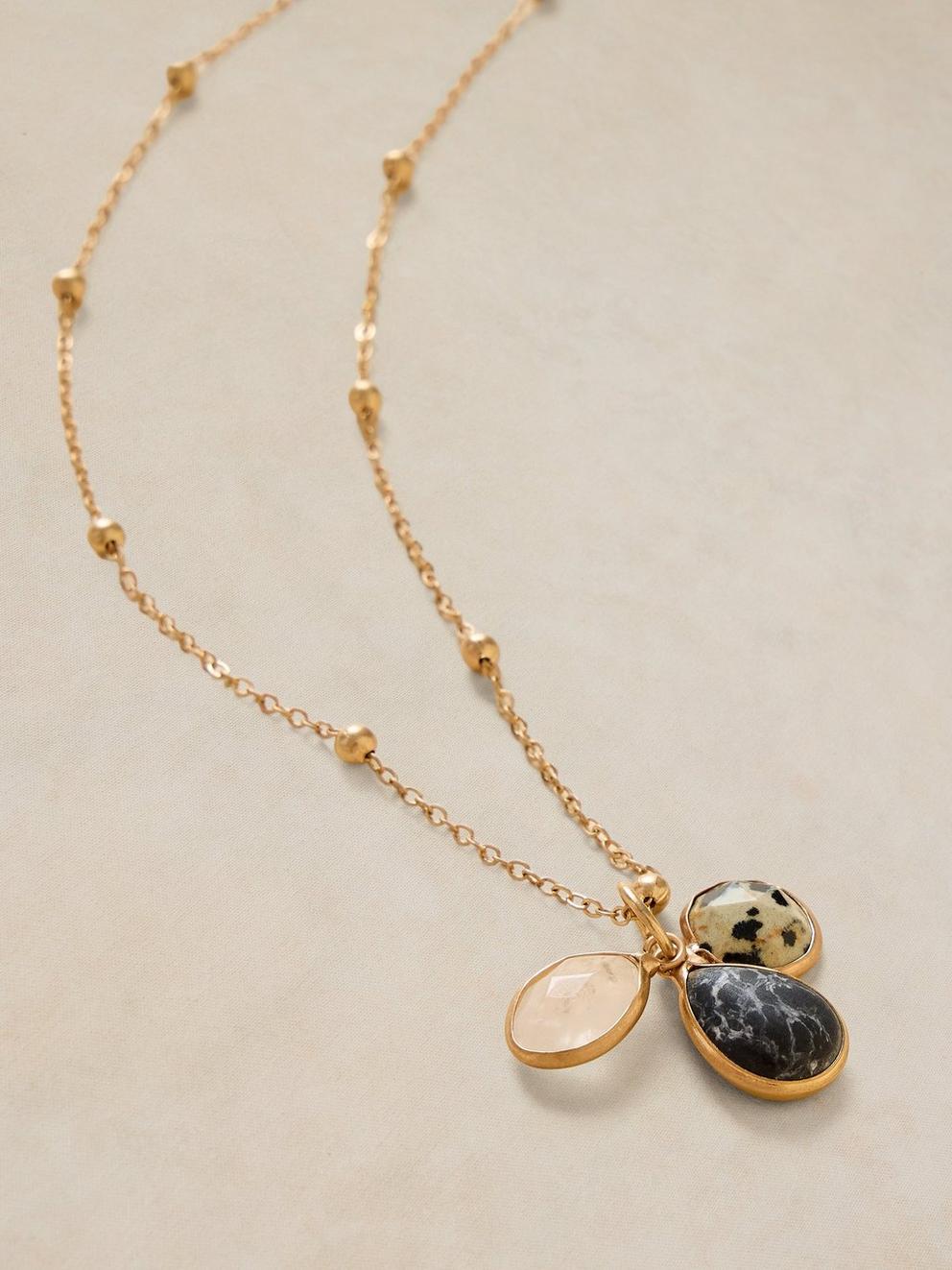 2PK SEMI PRECIOUS CHARM SET in GLD TN MET - FLAT DETAIL