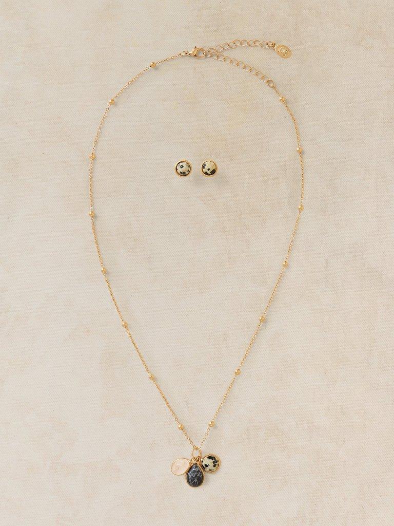 2PK SEMI PRECIOUS CHARM SET in GLD TN MET - FLAT FRONT