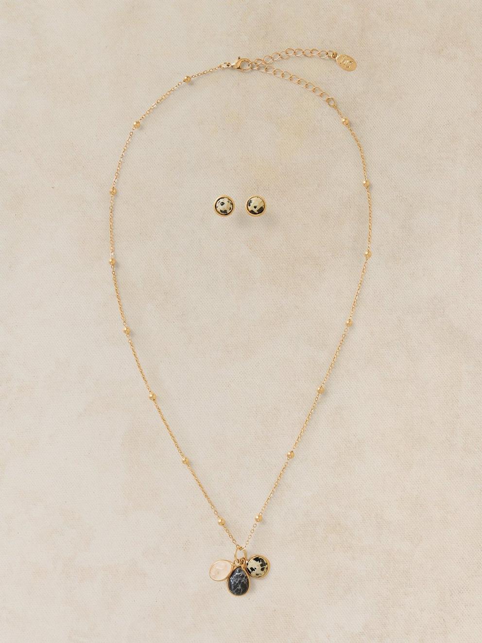 2PK SEMI PRECIOUS CHARM SET in GLD TN MET - FLAT FRONT