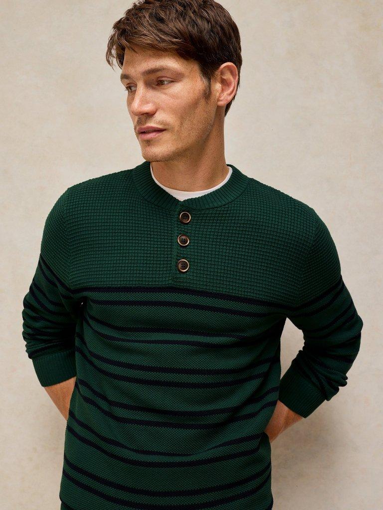 ATTADALE STRIPE HENLEY JUMPER in GREEN MLT - MODEL DETAIL