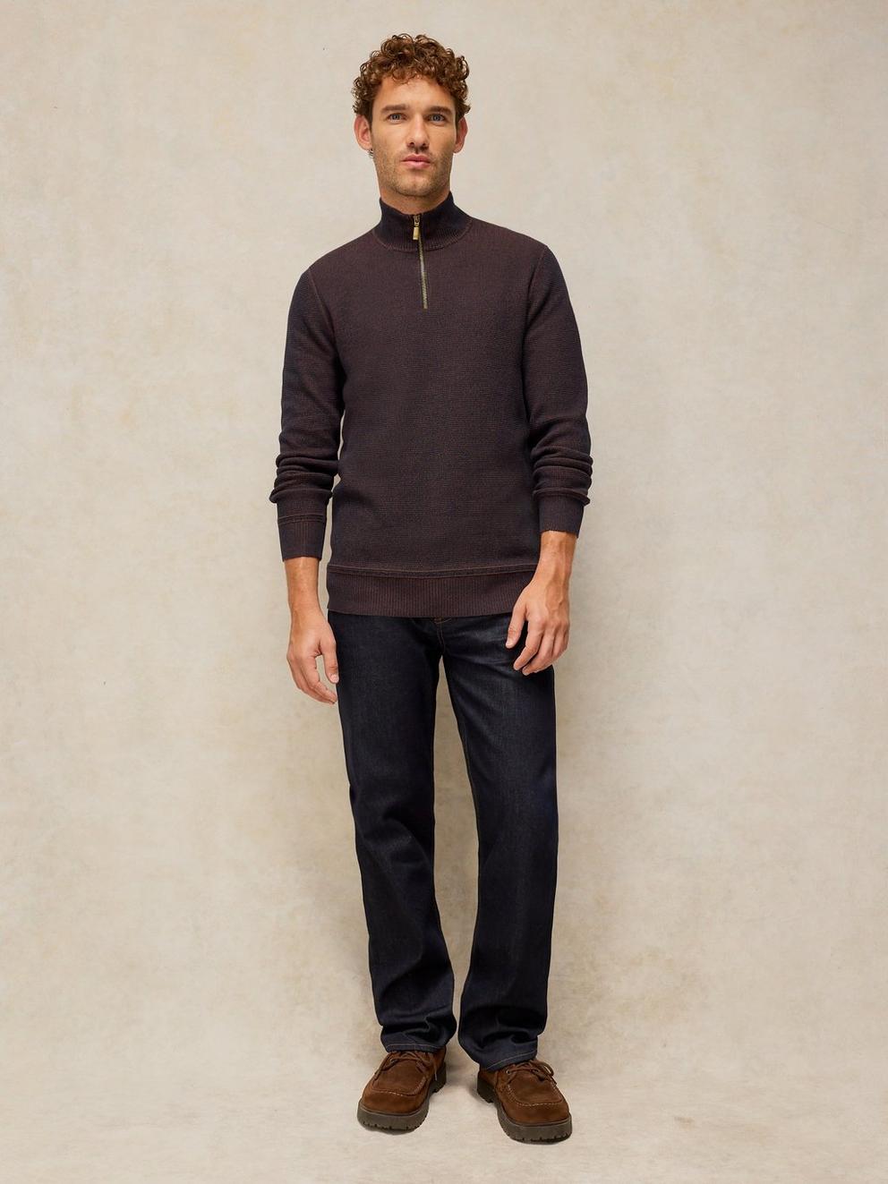 ATTADALE FUNNEL NECK JUMPER in DK BROWN - MODEL FRONT