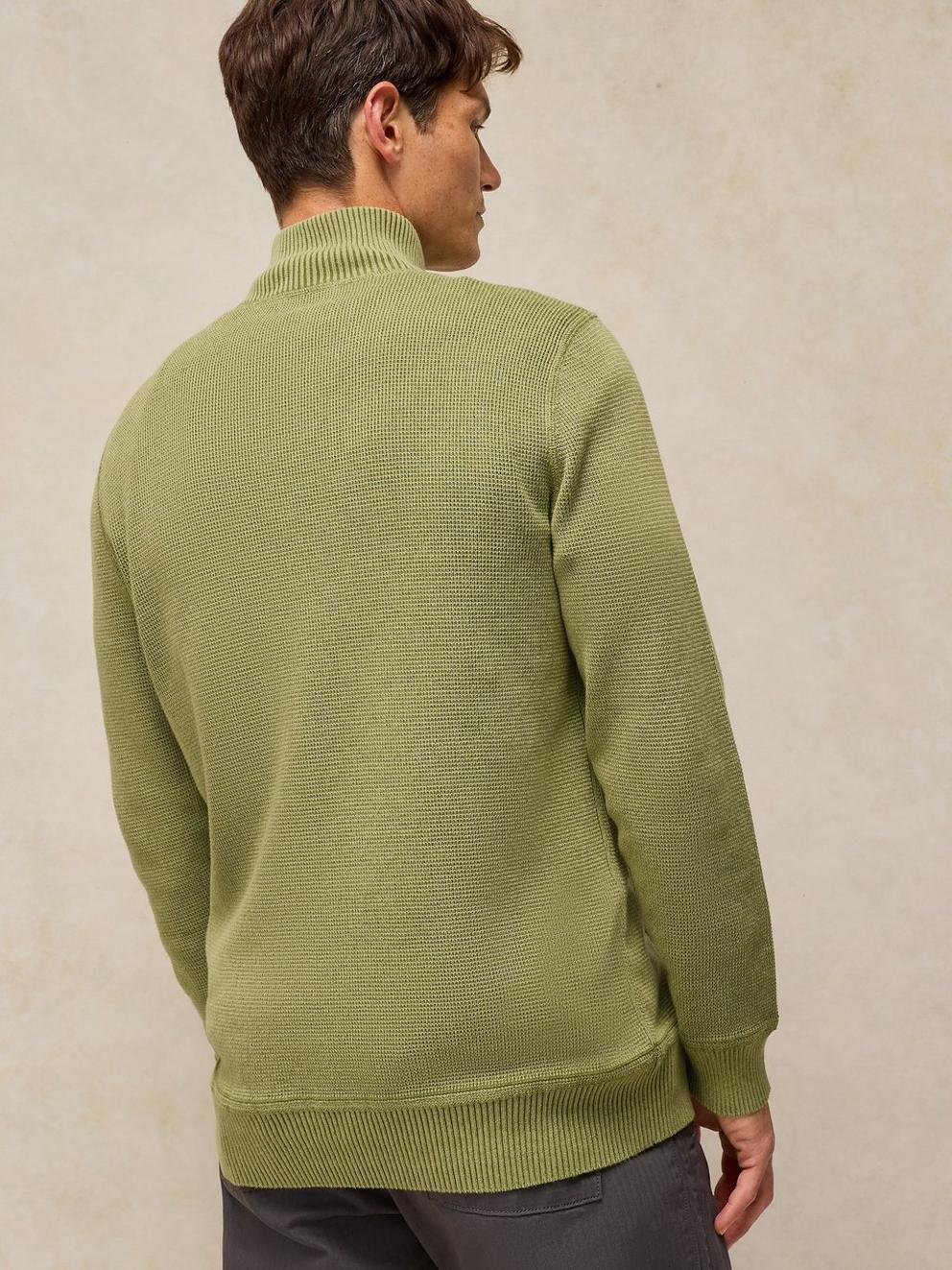 ATTADALE FUNNEL NECK JUMPER in KHAKI GRN - MODEL BACK