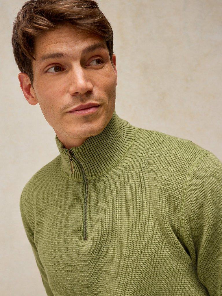 ATTADALE FUNNEL NECK JUMPER in KHAKI GRN - MODEL DETAIL