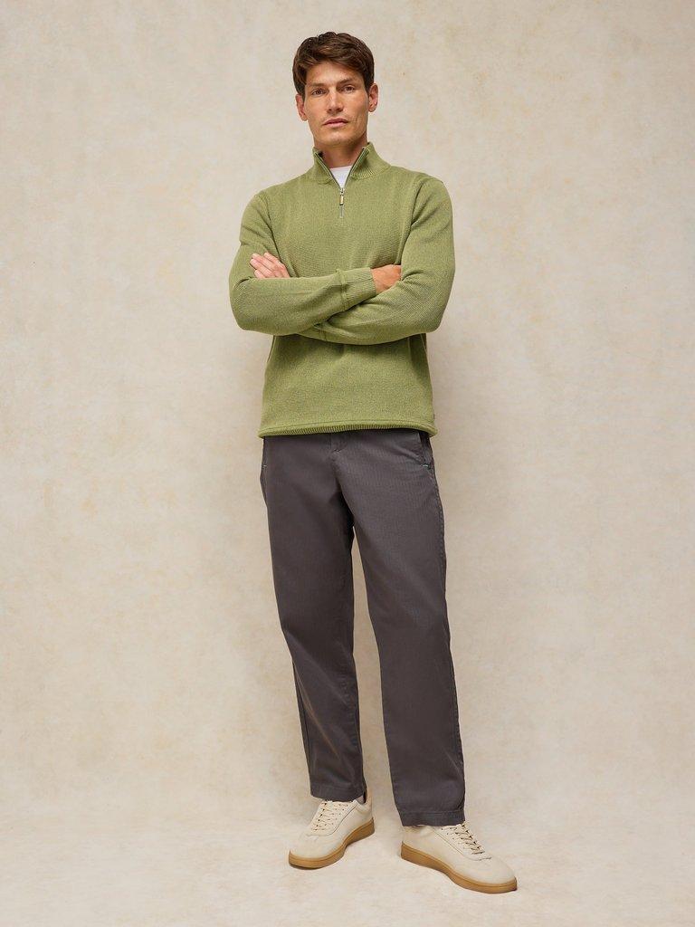 ATTADALE FUNNEL NECK JUMPER in KHAKI GRN - MODEL FRONT