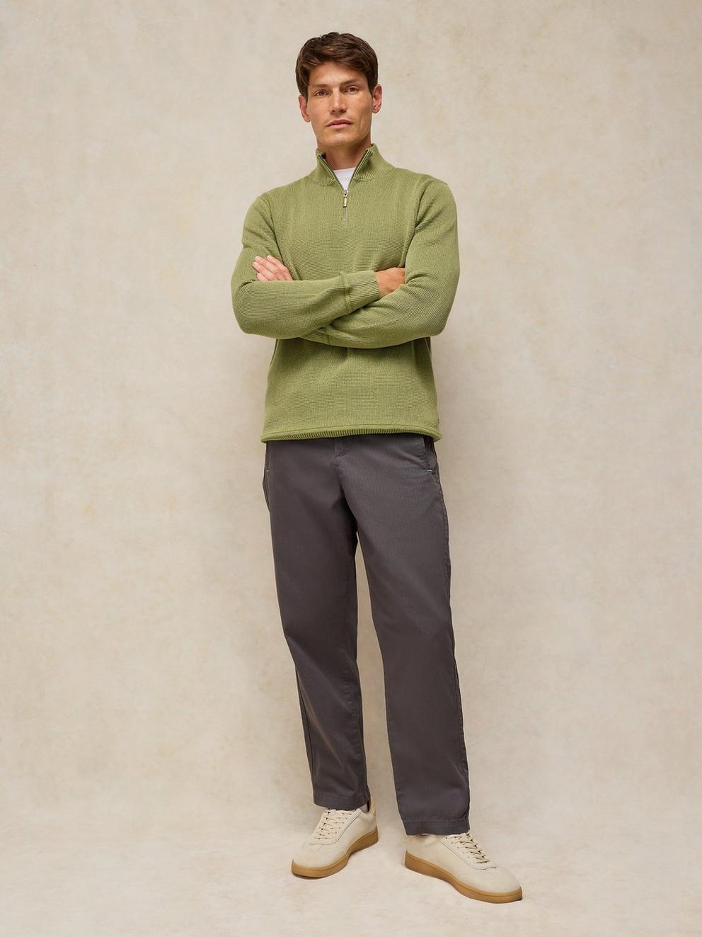 ATTADALE FUNNEL NECK JUMPER in KHAKI GRN - MODEL FRONT