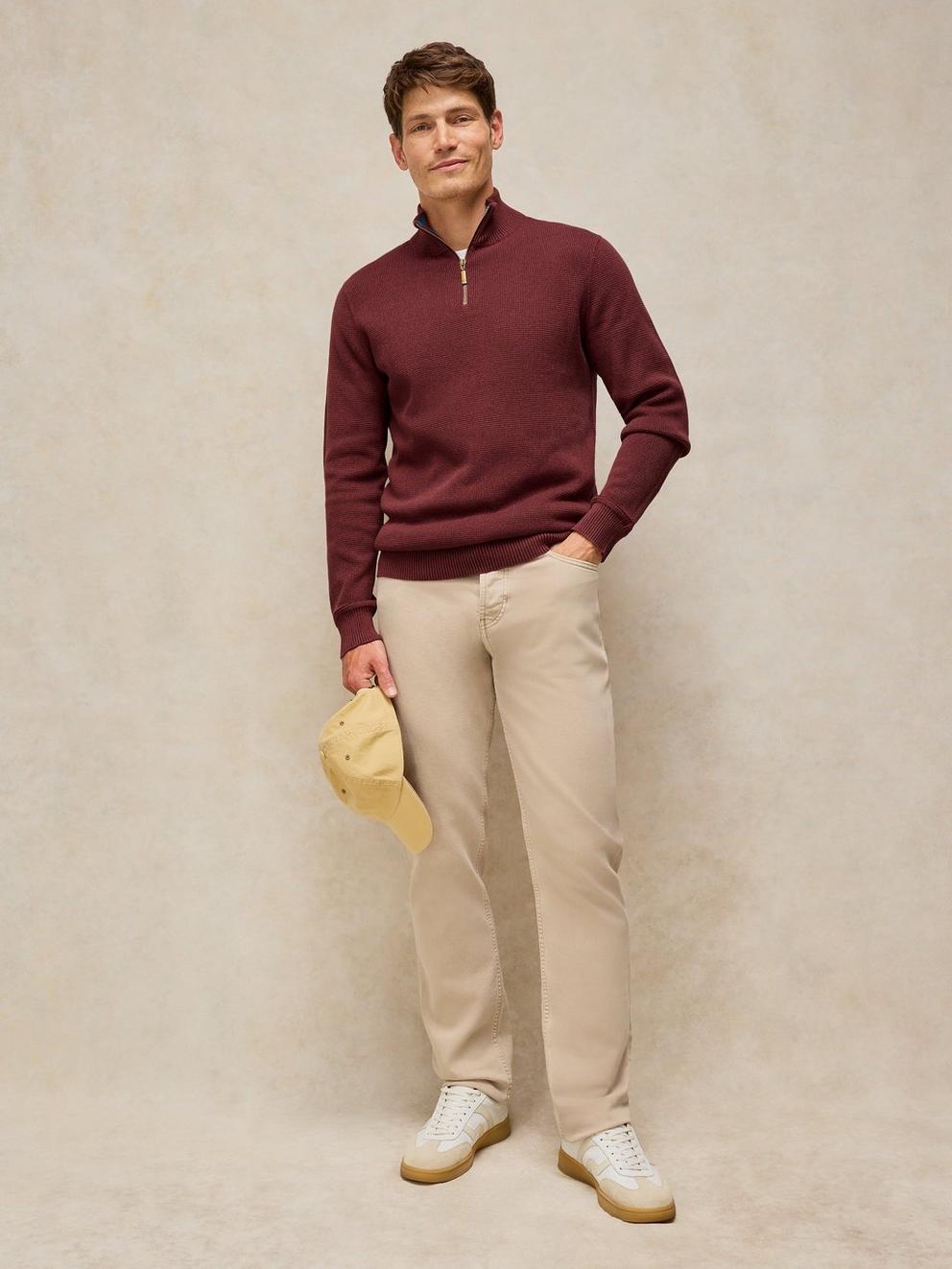 ATTADALE FUNNEL NECK JUMPER in MID RED - MODEL FRONT