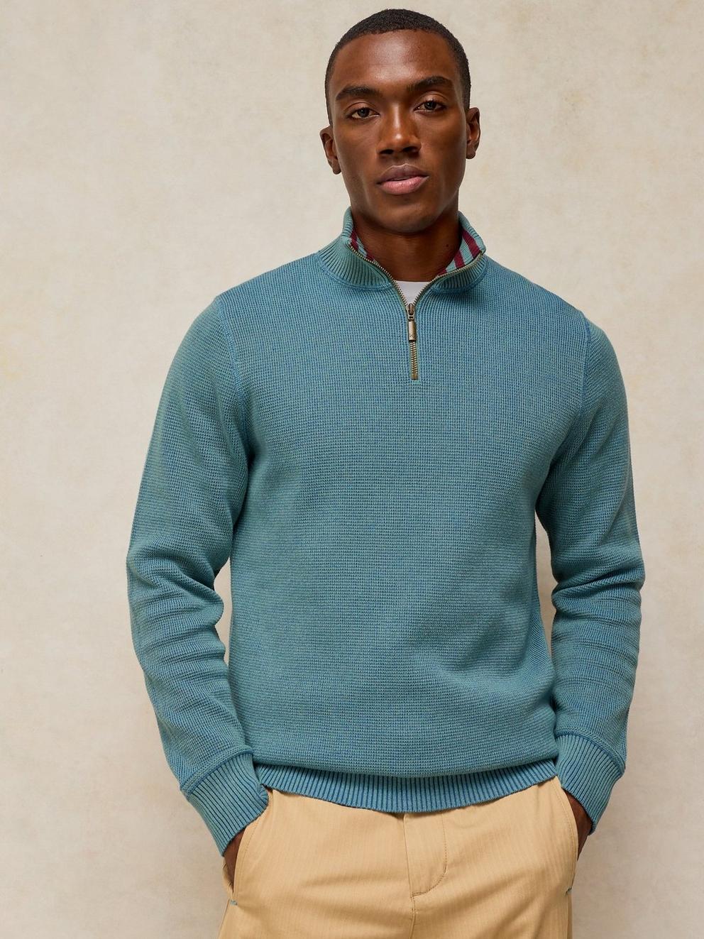 ATTADALE FUNNEL NECK JUMPER in MID TEAL - LIFESTYLE