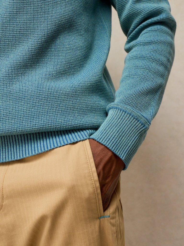 ATTADALE FUNNEL NECK JUMPER in MID TEAL - MODEL DETAIL
