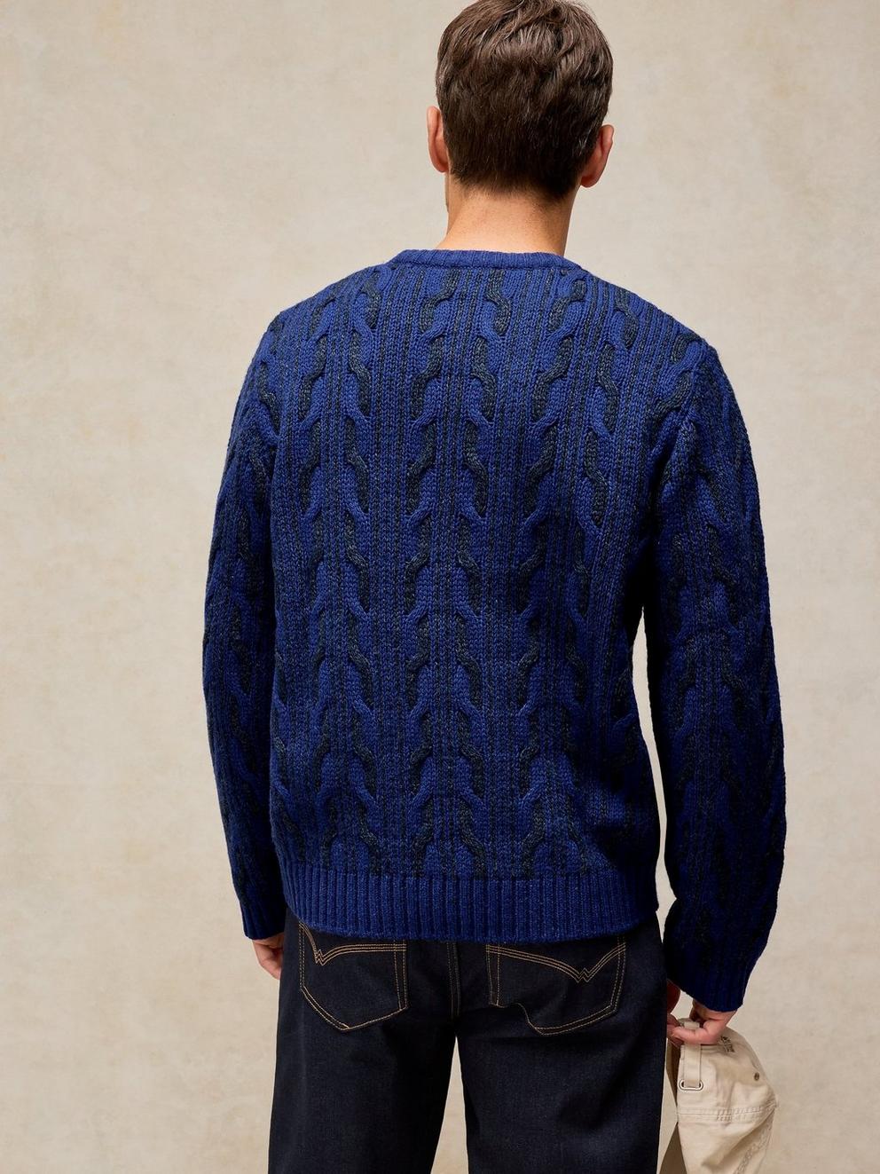 BRIXHAM CABLE JUMPER in BRT BLUE - MODEL BACK