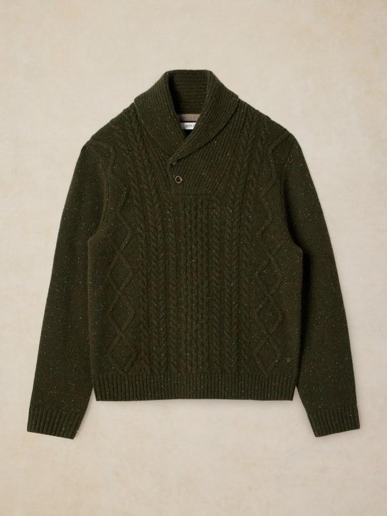 BERKLEY SHAWL NECK JUMPER in GREEN MLT - FLAT FRONT
