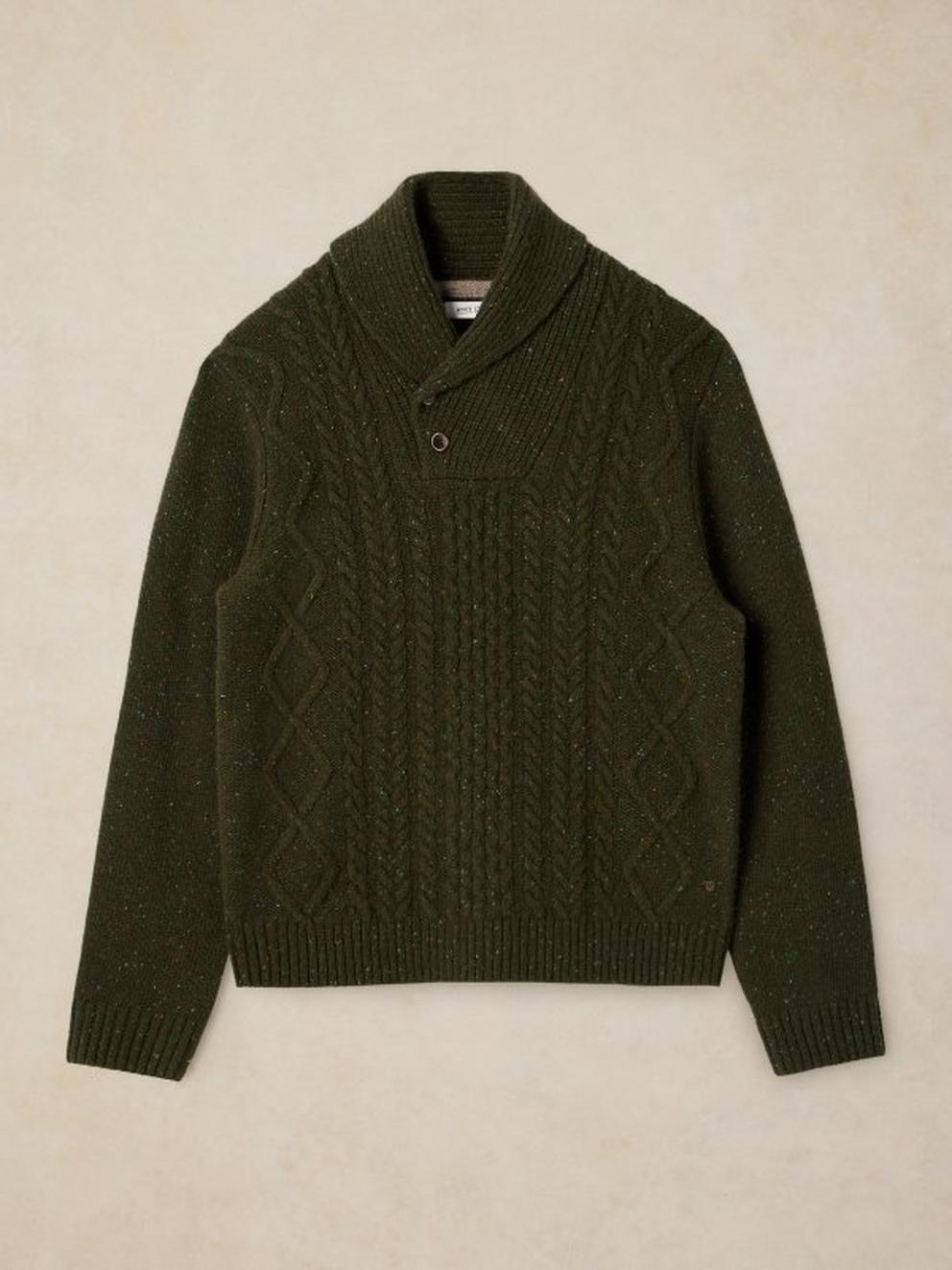 BERKLEY SHAWL NECK JUMPER in GREEN MLT - FLAT FRONT