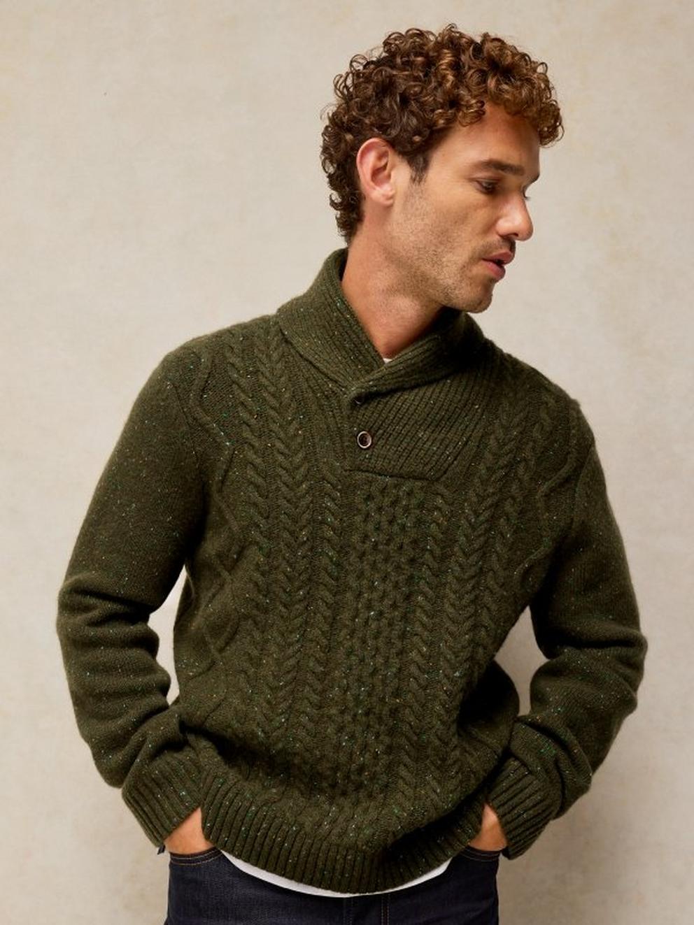 BERKLEY SHAWL NECK JUMPER in GREEN MLT - LIFESTYLE