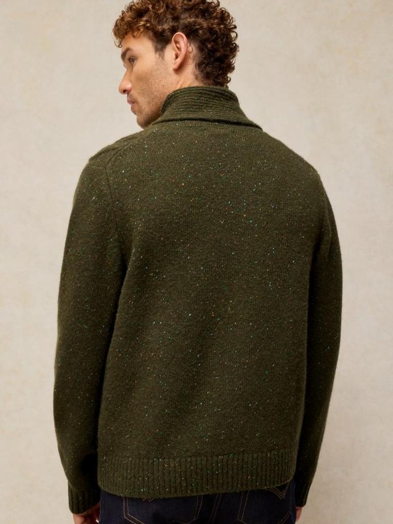 BERKLEY SHAWL NECK JUMPER in GREEN MLT - MODEL BACK