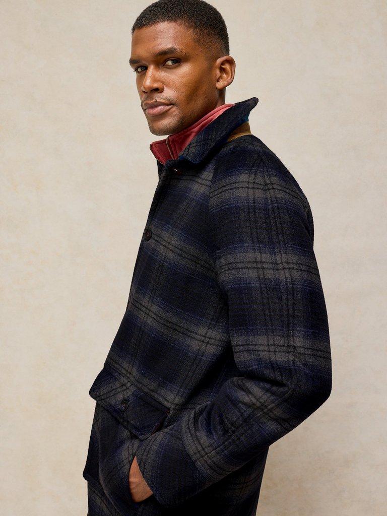 ALTON WOOL BLEND UTILITY  COAT in NAVY MULTI - FLAT BACK
