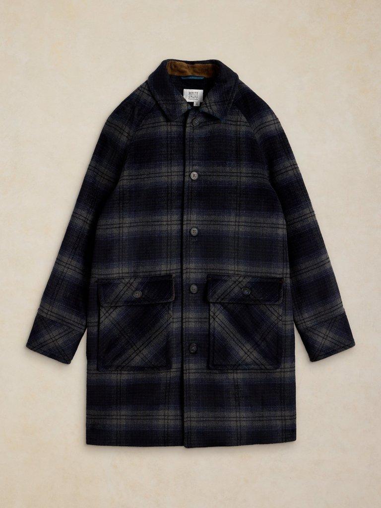 ALTON WOOL BLEND UTILITY  COAT in NAVY MULTI - FLAT FRONT