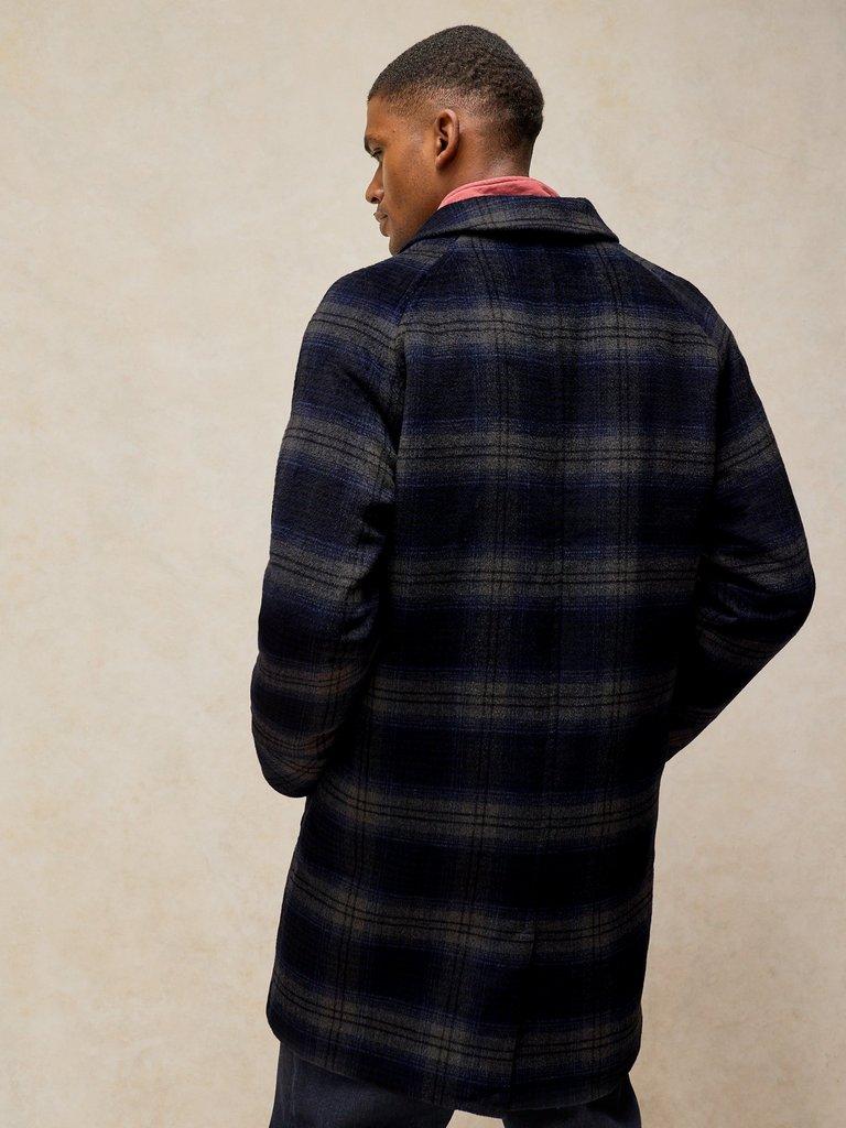 ALTON WOOL BLEND UTILITY  COAT in NAVY MULTI - MODEL BACK