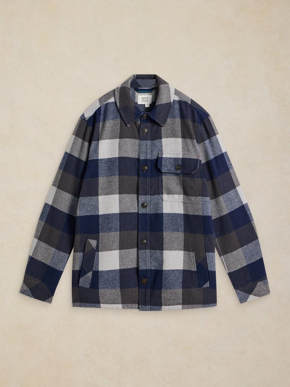 HETTON CHECK BORG LINED JACKET in GREEN MLT - FLAT FRONT