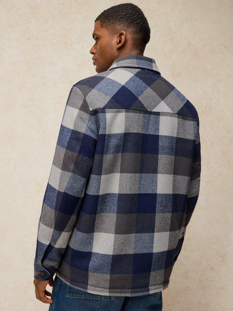 HETTON CHECK BORG LINED JACKET in GREEN MLT - MODEL BACK