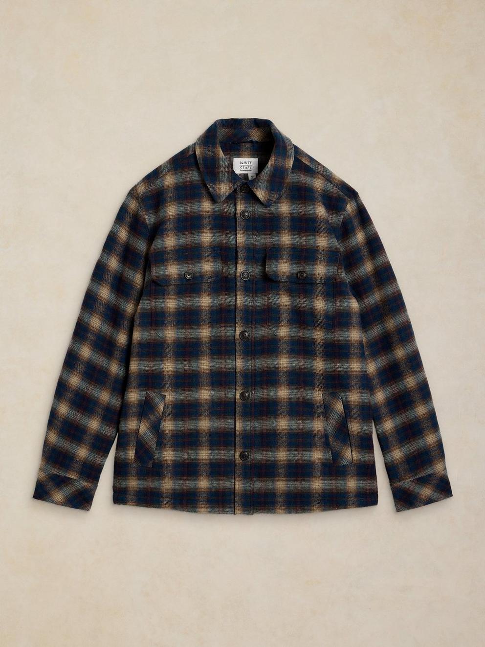 HETTON CHECK BORG LINED JACKET in NAVY MULTI - FLAT FRONT