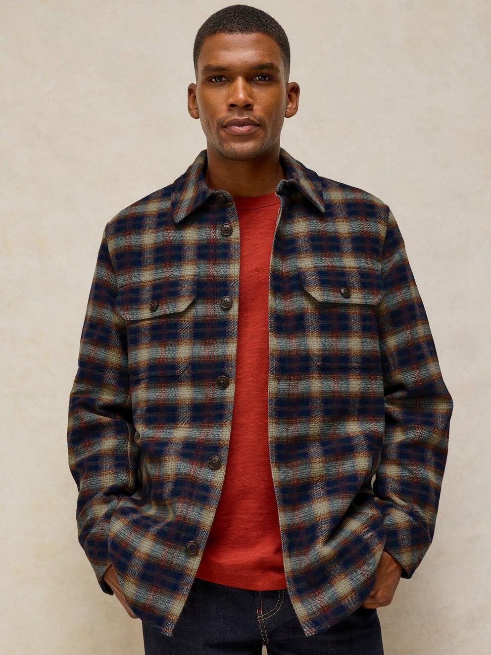 HETTON CHECK BORG LINED JACKET in NAVY MULTI - LIFESTYLE