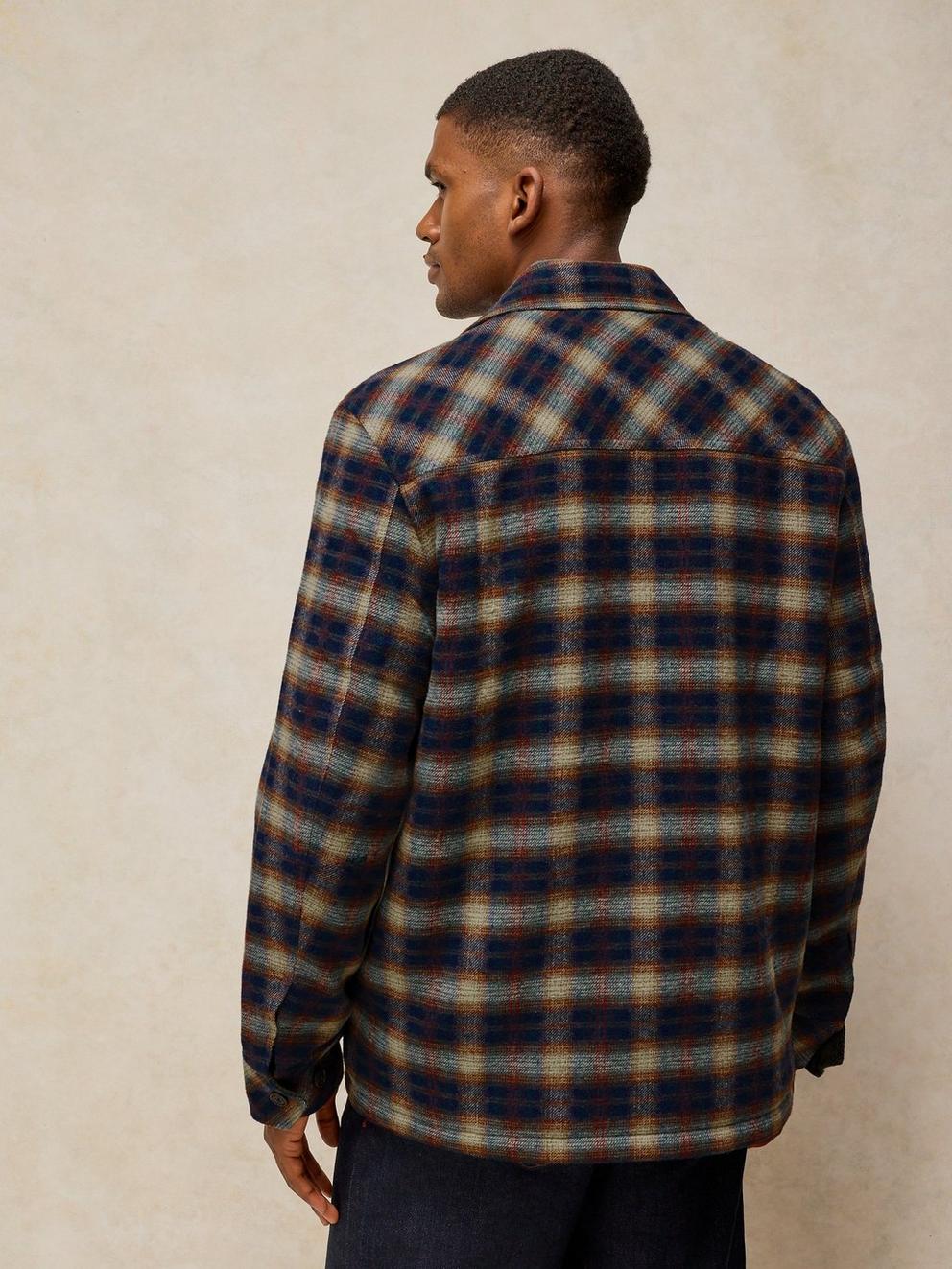 HETTON CHECK BORG LINED JACKET in NAVY MULTI - MODEL BACK