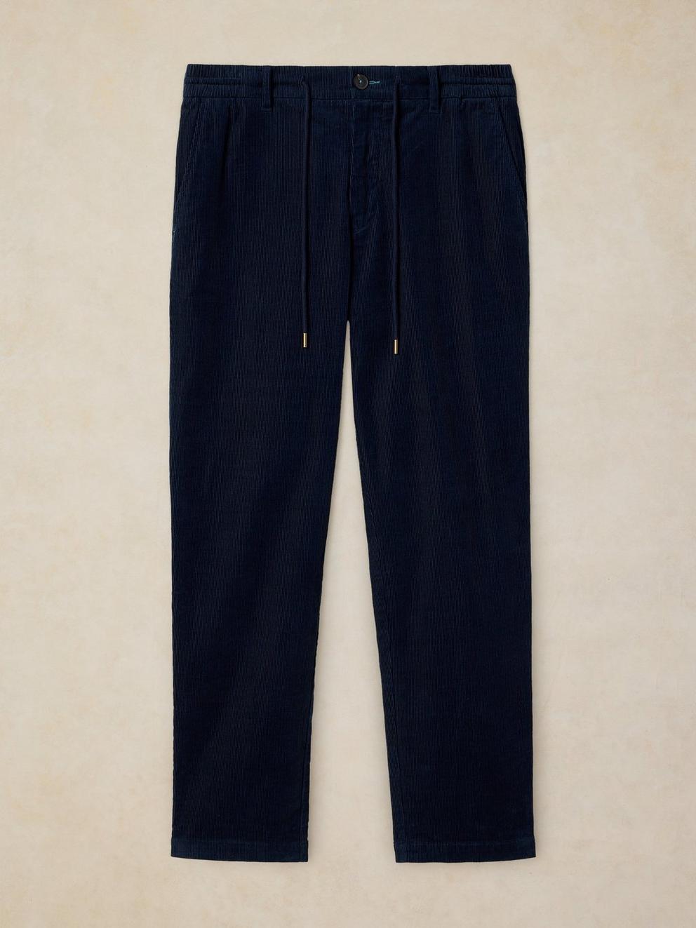 CAMBER CORD DRAWSTRING TROUSER in DARK NAVY - FLAT FRONT
