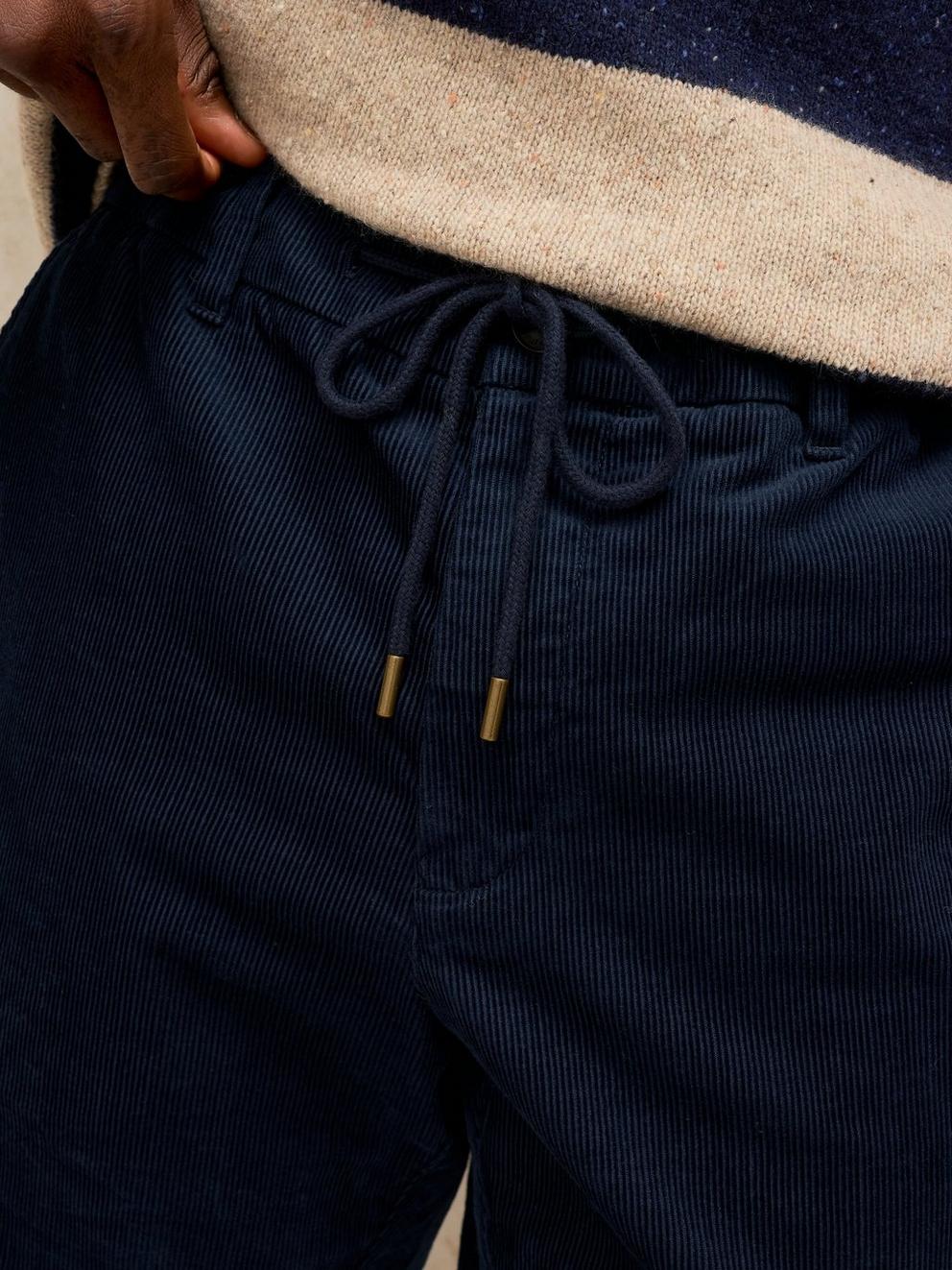 CAMBER CORD DRAWSTRING TROUSER in DARK NAVY - MODEL DETAIL