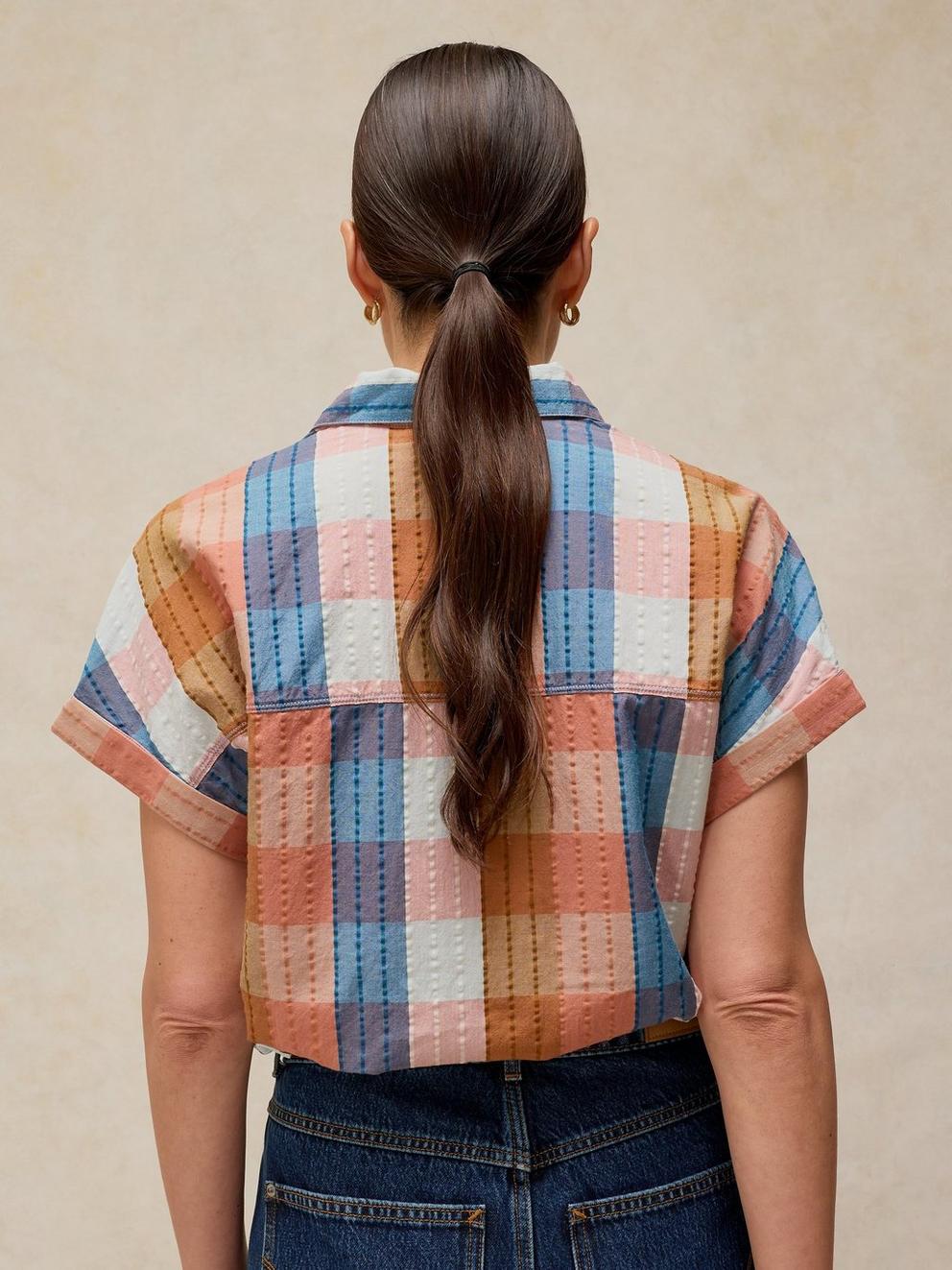 ORLA POP OVER SHIRT in PINK MLT - MODEL BACK