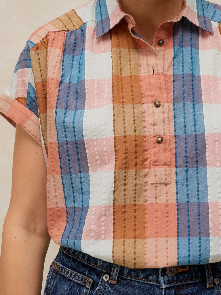 ORLA POP OVER SHIRT in PINK MLT - MODEL DETAIL