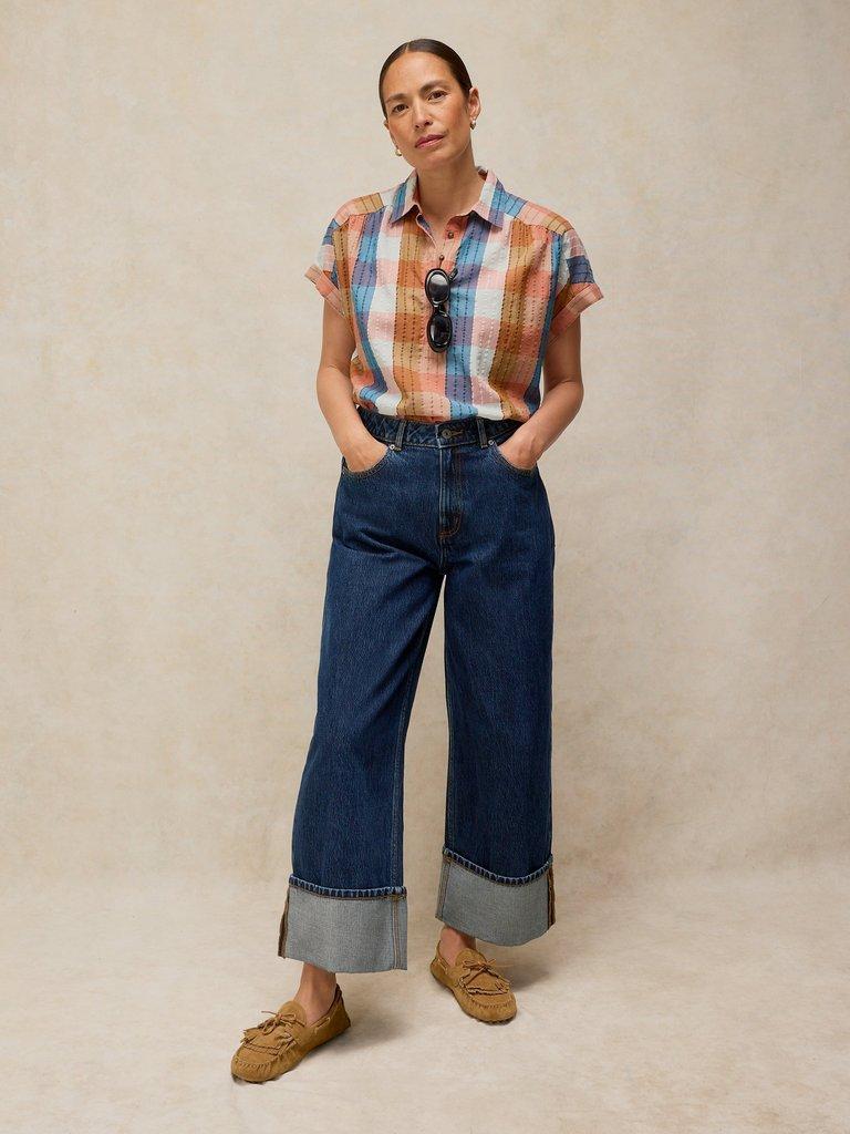 ORLA POP OVER SHIRT in PINK MLT - MODEL FRONT