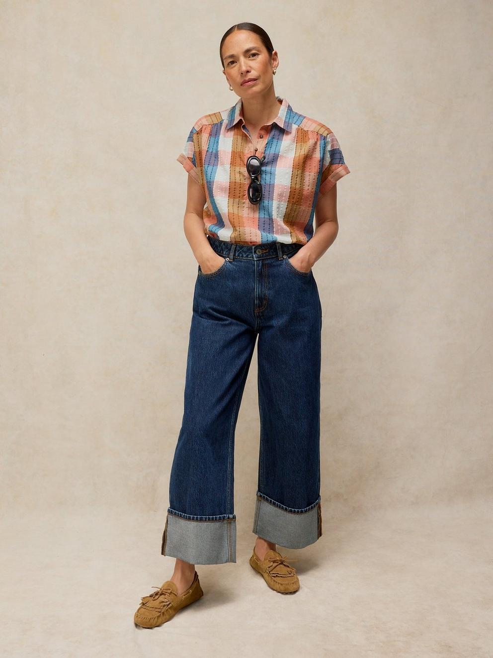 ORLA POP OVER SHIRT in PINK MLT - MODEL FRONT
