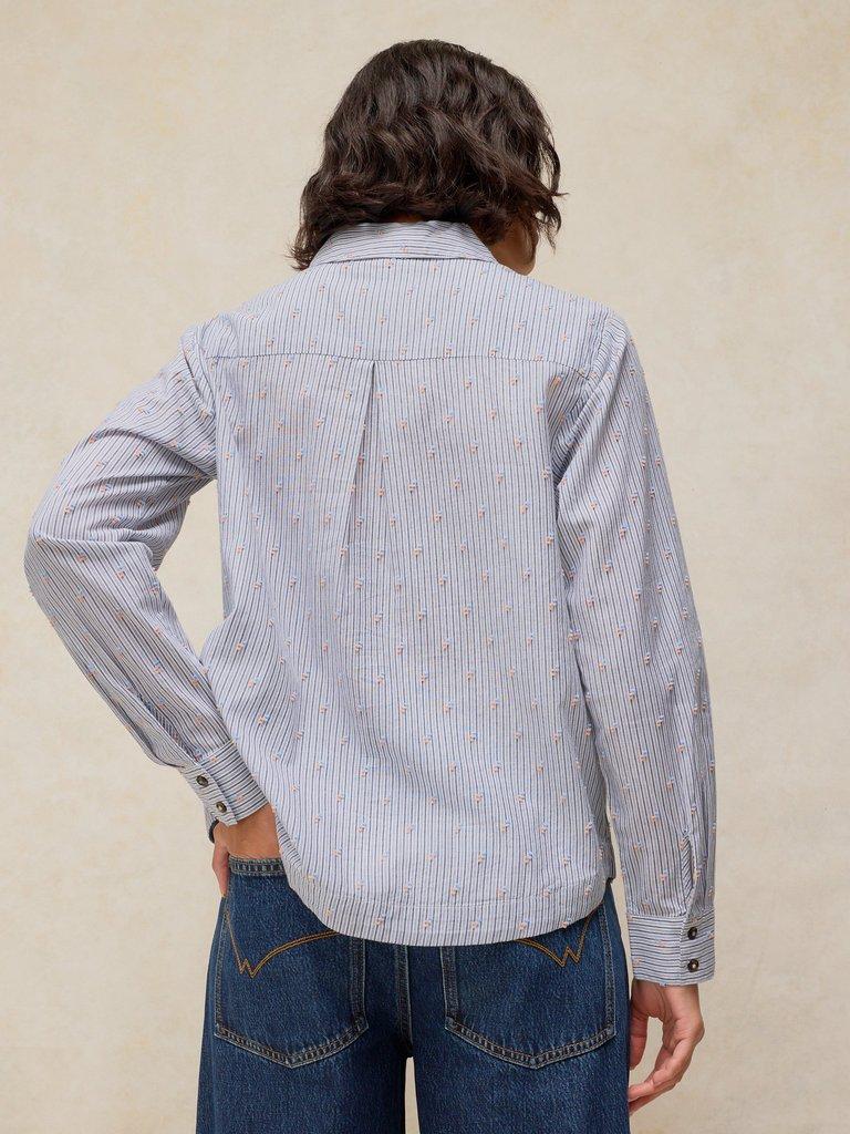 LIBBY ORGANIC COTTON SHIRT in BLUE MLT - MODEL BACK