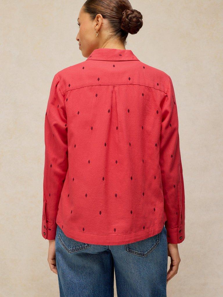 LIBBY ORGANIC COTTON SHIRT in BRT PINK - MODEL BACK