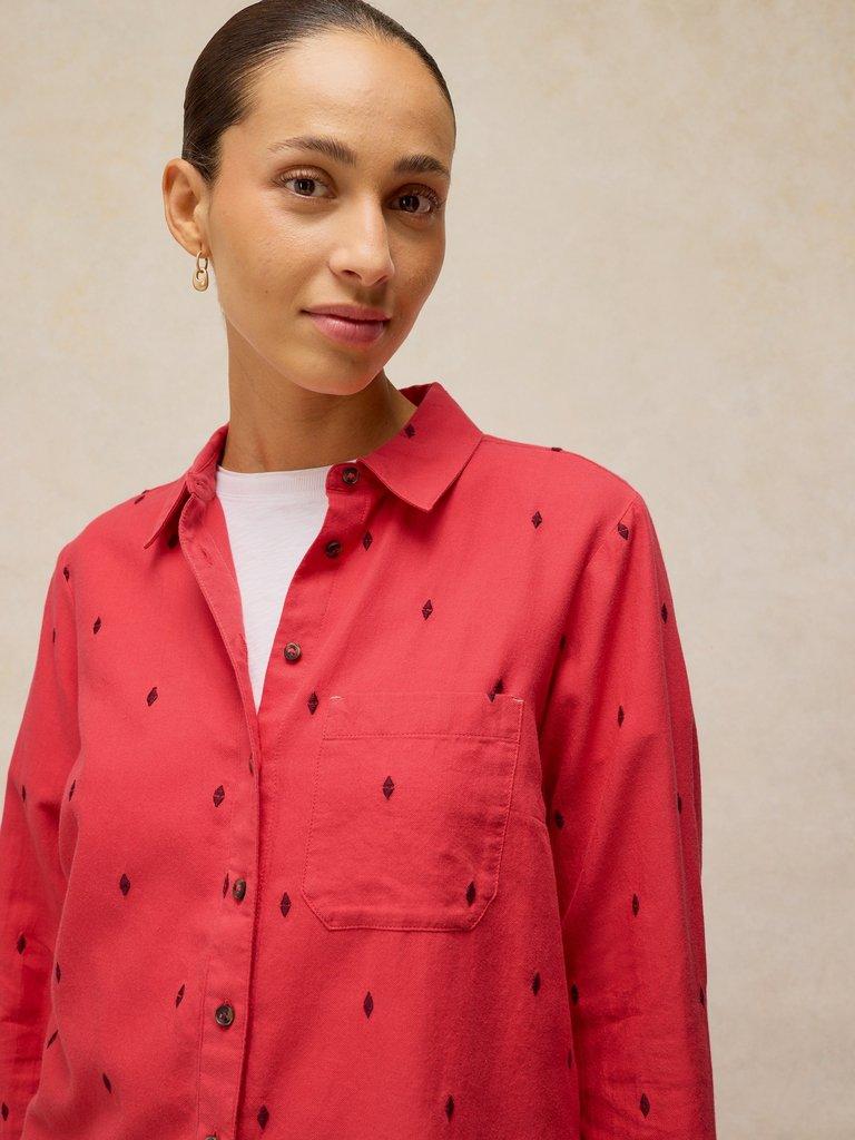 LIBBY ORGANIC COTTON SHIRT in BRT PINK - MODEL DETAIL