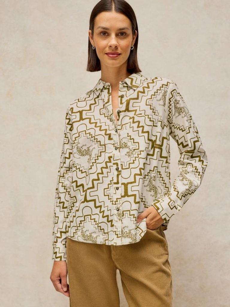 LIBBY ORGANIC COTTON SHIRT in IVORY PR - MODEL DETAIL
