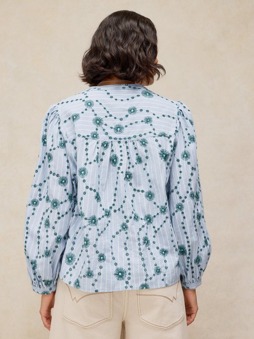 LANA EMBROIDERED SHIRT in GREEN MLT - MODEL BACK