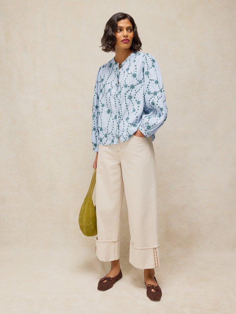 LANA EMBROIDERED SHIRT in GREEN MLT - MODEL FRONT