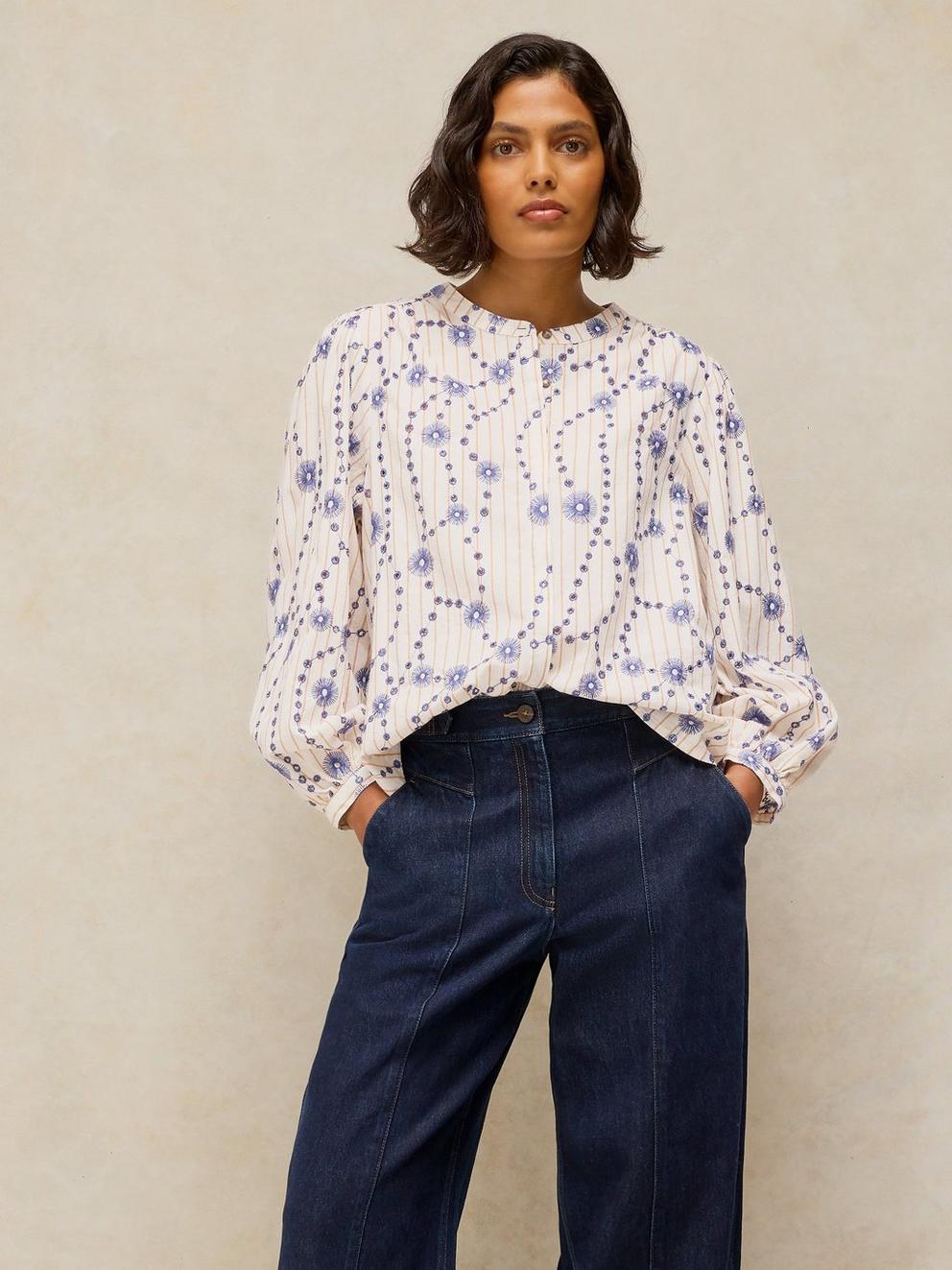 LANA EMBROIDERED SHIRT in IVORY MLT - LIFESTYLE