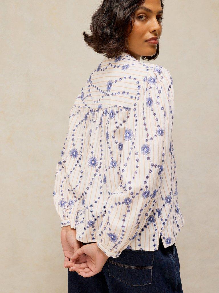 LANA EMBROIDERED SHIRT in IVORY MLT - MODEL BACK
