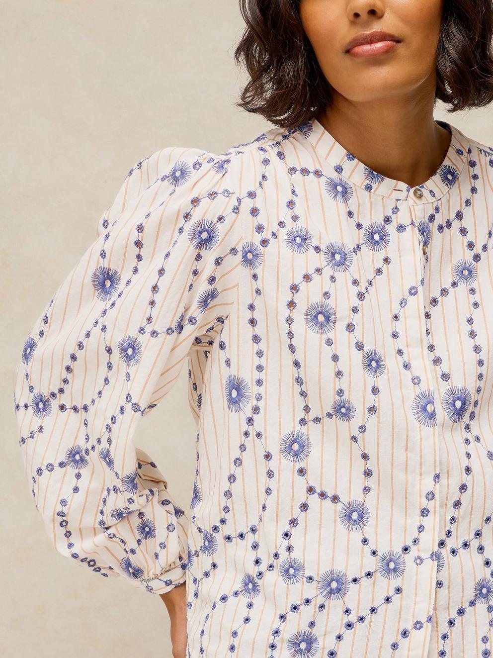 LANA EMBROIDERED SHIRT in IVORY MLT - MODEL DETAIL