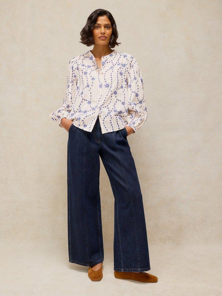 LANA EMBROIDERED SHIRT in IVORY MLT - MODEL FRONT
