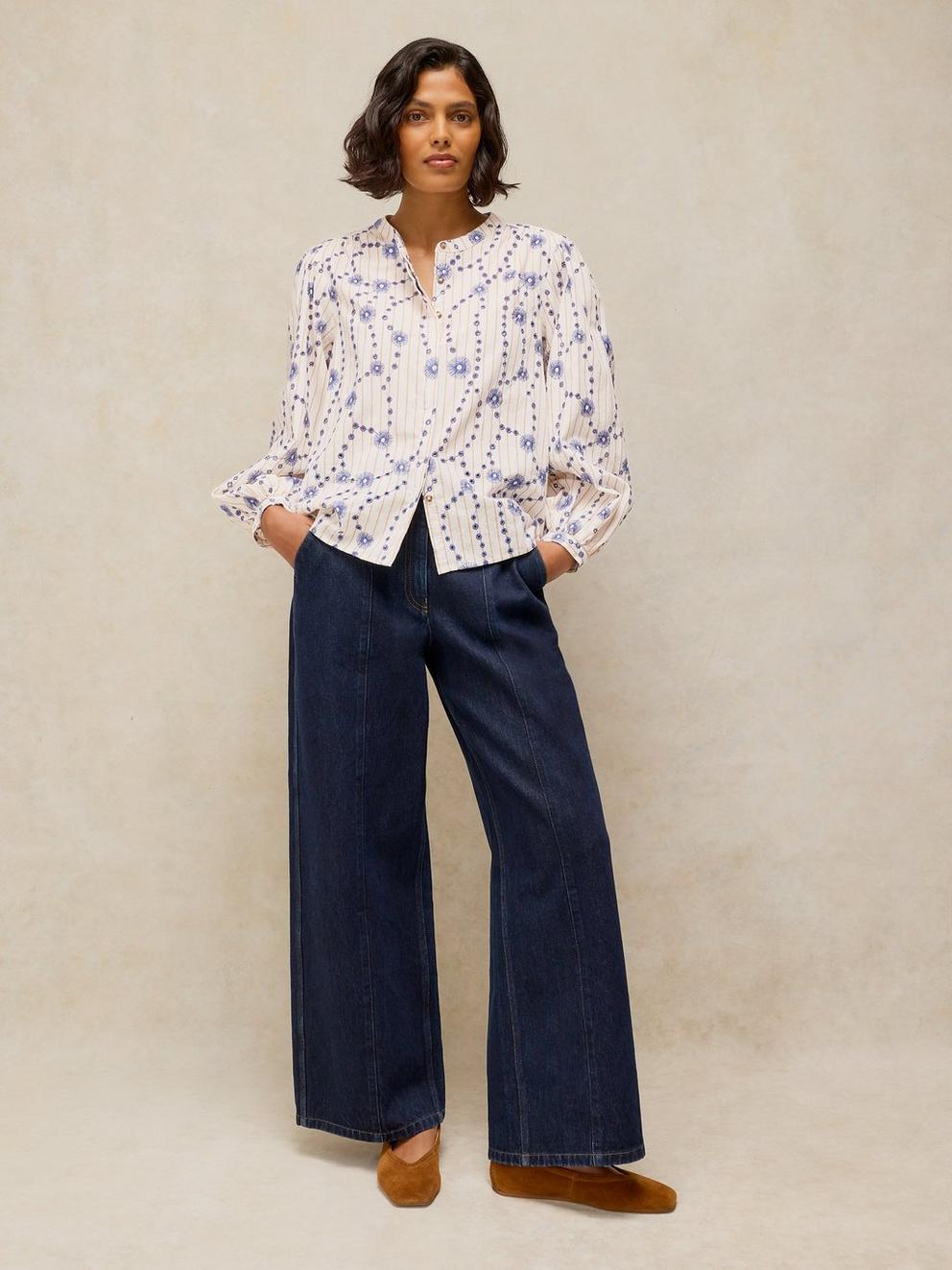 LANA EMBROIDERED SHIRT in IVORY MLT - MODEL FRONT