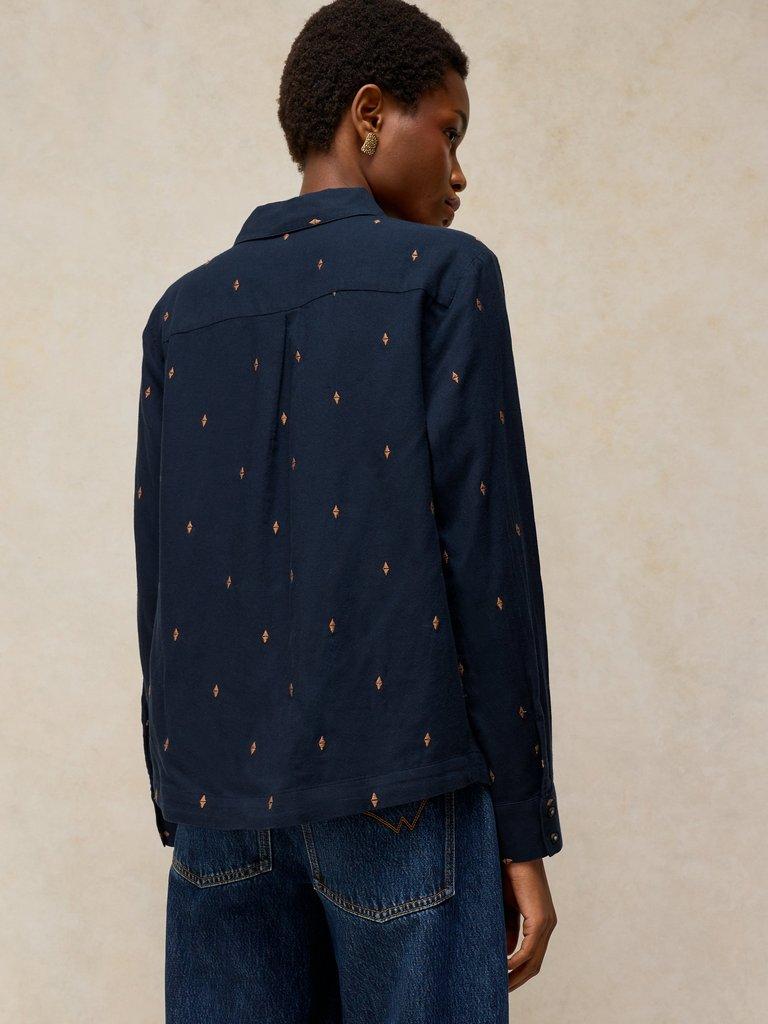 LIBBY ORGANIC COTTON SHIRT in DARK NAVY - MODEL BACK