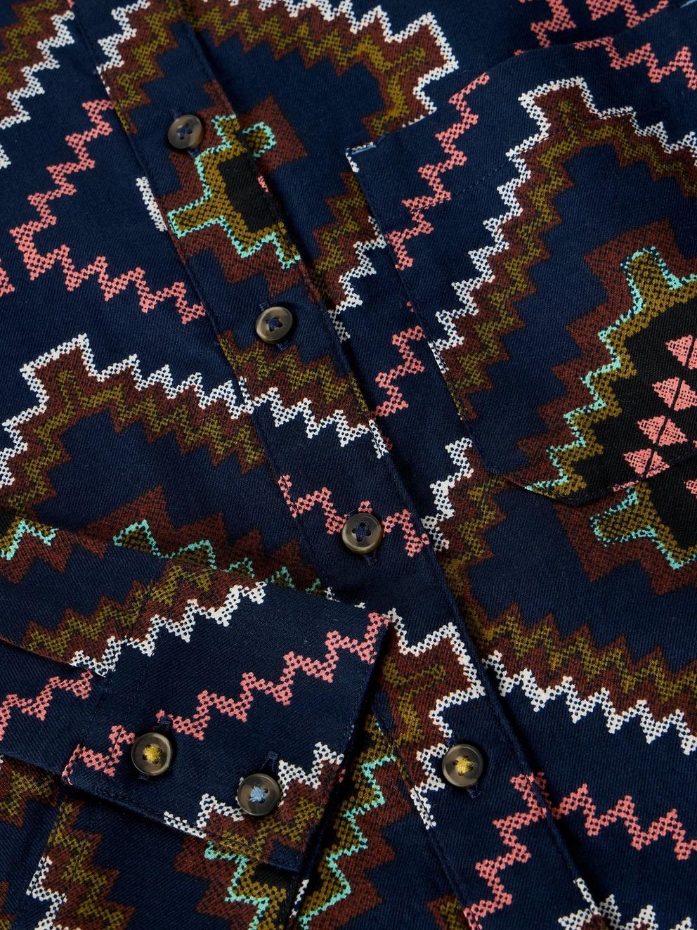 LIBBY ORGANIC COTTON SHIRT in NAVY MULTI - FLAT DETAIL
