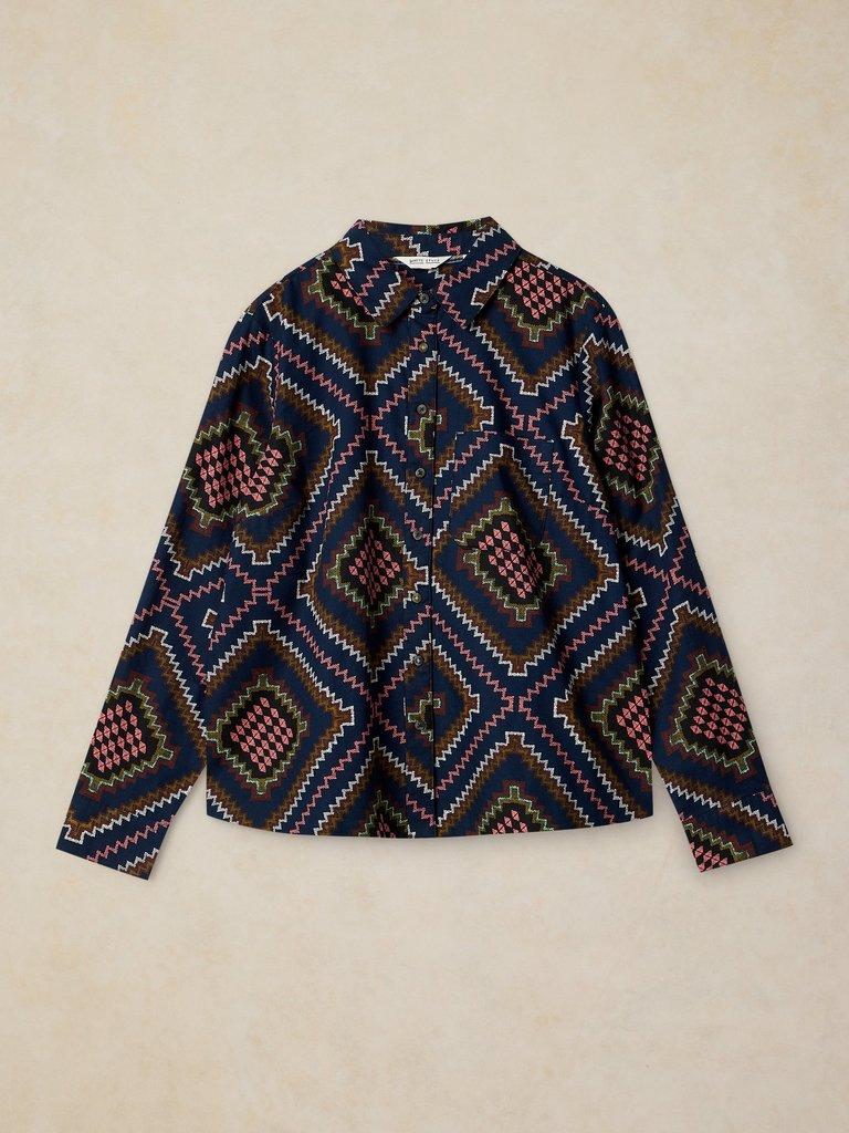 LIBBY ORGANIC COTTON SHIRT in NAVY MULTI - FLAT FRONT